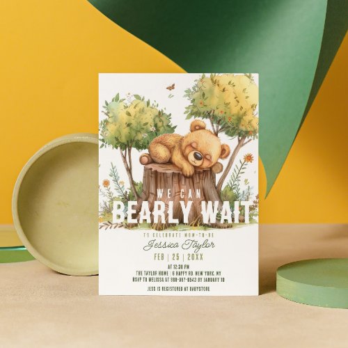 We Can Bearly Wait Bear Sleep Forest Baby Shower Invitation