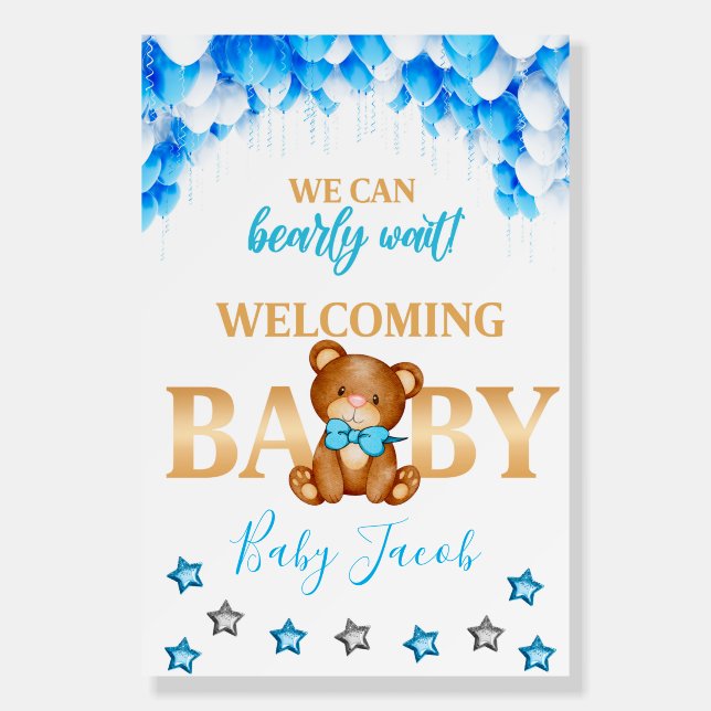We Can Bearly Wait Bear Welcome Baby Shower Sign (Front)