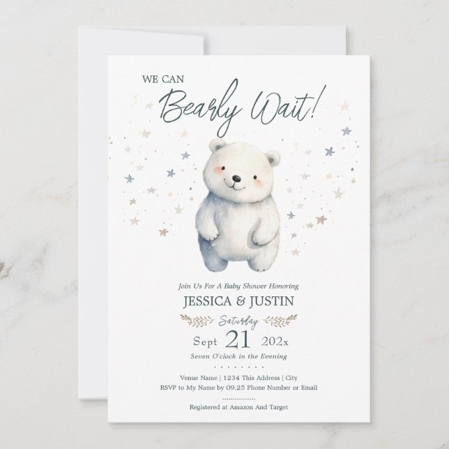 We Can Bearly Wait Bear Winter Baby Shower Invitation (Front)