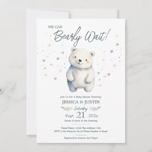 We Can Bearly Wait Bear Winter Baby Shower Invitation