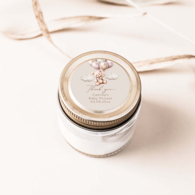 We Can Bearly Wait Bear With Balloons Baby Shower  Classic Round Sticker (Creator Uploaded)