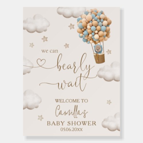 We Can Bearly Wait Bear With Balloons Baby Shower Foam Board