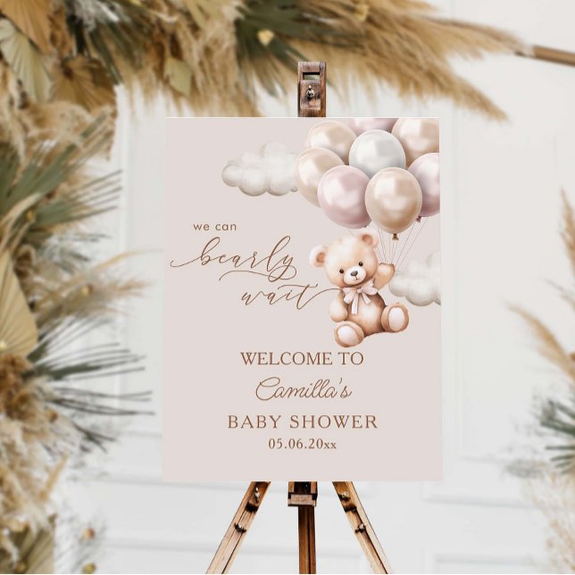 We Can Bearly Wait Bear With Balloons Baby Shower Foam Board (Creator Uploaded)