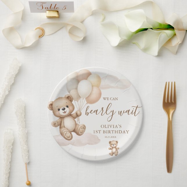 We Can Bearly Wait Birthday Paper Plates (Wedding)