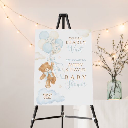 We Can Bearly Wait Blue Baby Shower Boy Foam Board