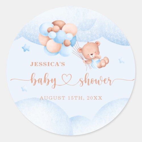 We Can Bearly Wait Blue Baby Shower Classic Round  Classic Round Sticker