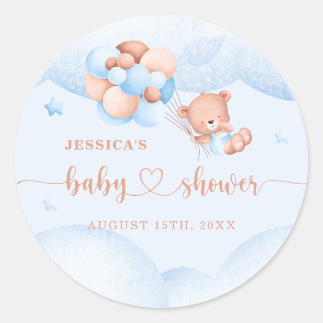We Can Bearly Wait Blue Baby Shower Classic Round  Sticker (Front)