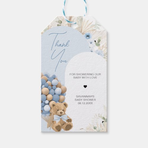 We Can Bearly Wait Blue Baby Shower Favor Tags