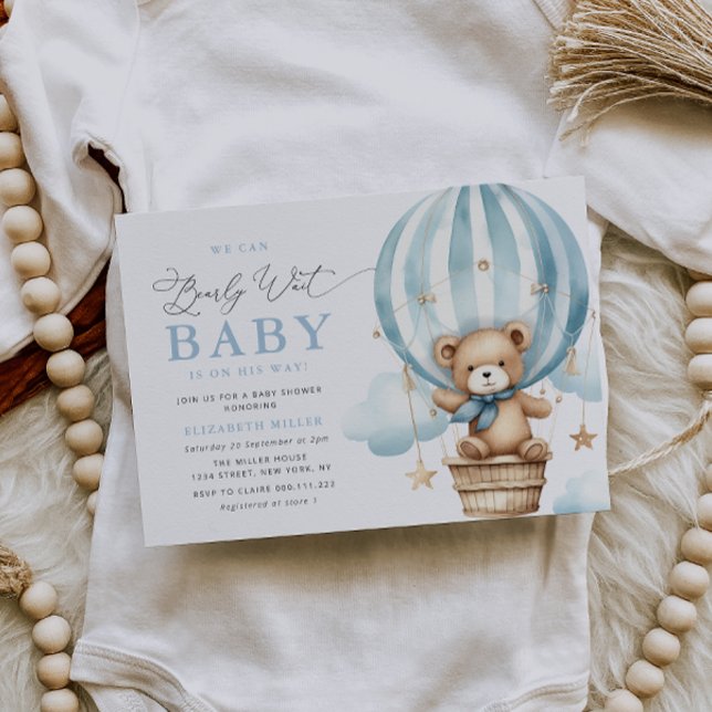 We can bearly wait blue baby shower invitation (Creator Uploaded)