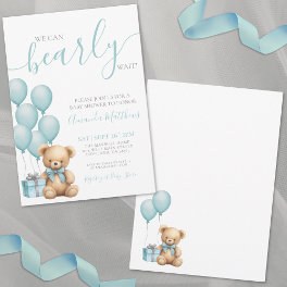 We Can Bearly Wait Blue Baby Shower Invitation