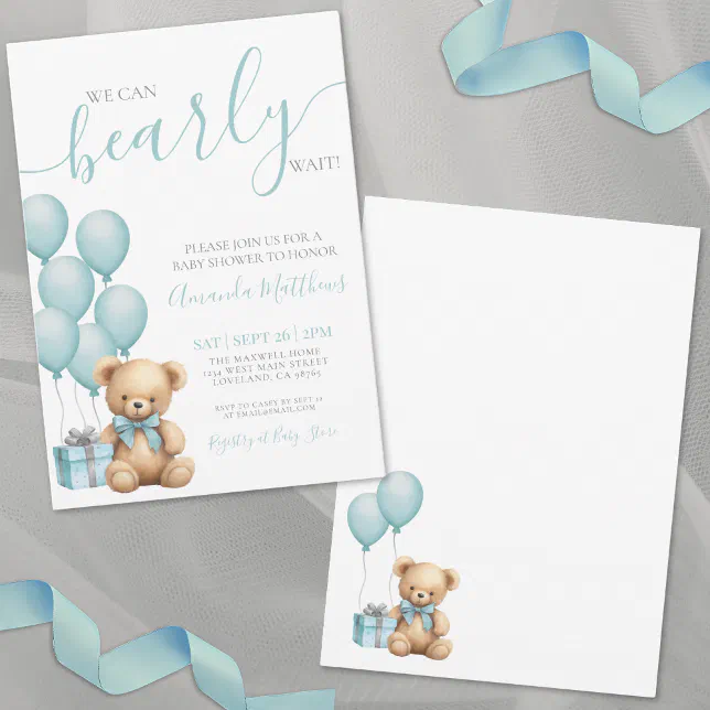 We Can Bearly Wait Blue Baby Shower Invitation | Zazzle