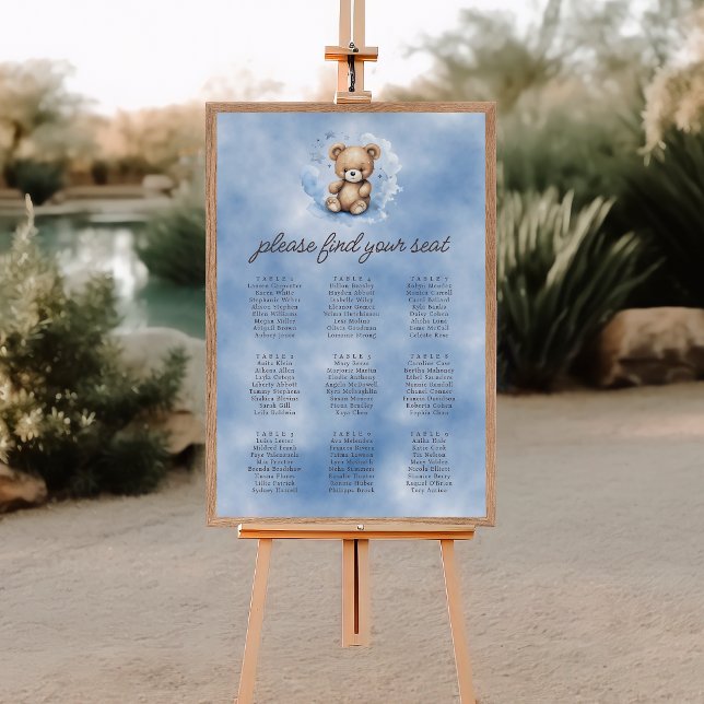 We Can Bearly Wait Blue Baby Shower Seating Poster (Creator Uploaded)
