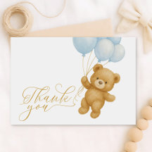 We Can Bearly Wait Blue Baby Shower Thank You Card
