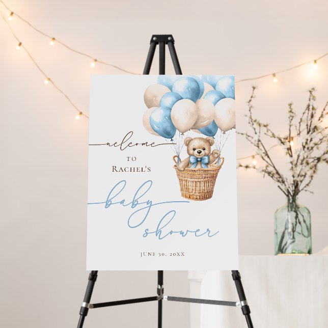 We Can Bearly Wait | Blue Baby Shower Welcome Sign (In Situ (Stand))