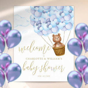 We Can Bearly Wait Blue Baby Shower Welcome Sign