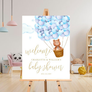 We Can Bearly Wait Blue Baby Shower Welcome Sign
