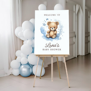 We Can Bearly Wait Blue Baby Shower Welcome Sign
