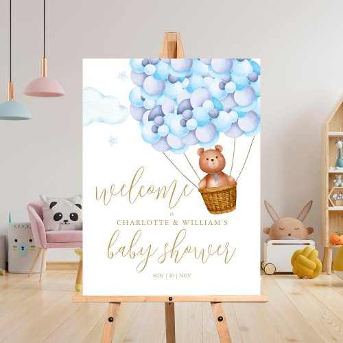We Can Bearly Wait Blue Baby Shower Welcome Sign