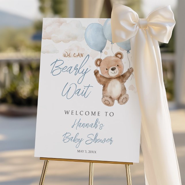 We Can Bearly Wait Blue Baby Shower Welcome Sign (Creator Uploaded)