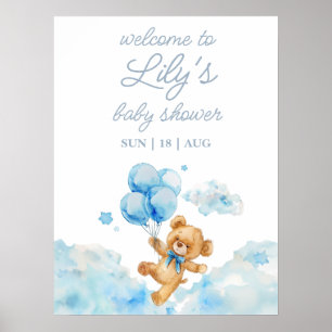 We Can Bearly Wait Blue Baby Shower Welcome Sign