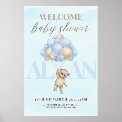 We Can Bearly Wait Blue Baby Shower Welcome Sign