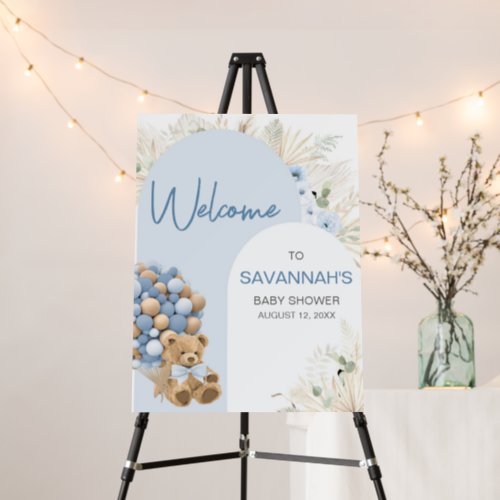 We Can Bearly Wait Blue Baby Shower Welcome Sign