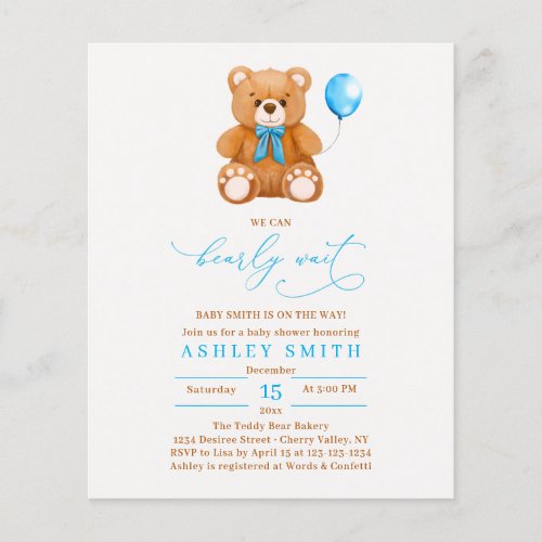 We Can Bearly Wait Blue Balloon Boy Baby Shower