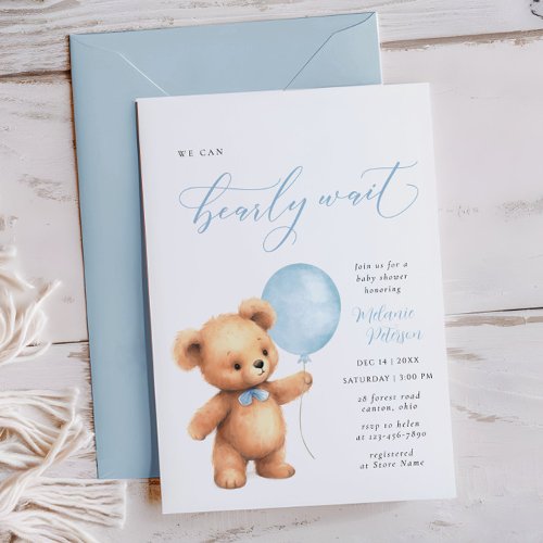 We Can Bearly Wait Blue Balloon Boy Baby Shower