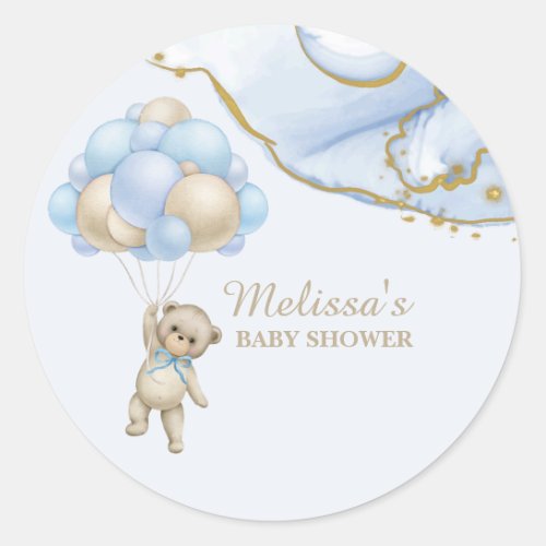 We can bearly wait blue balloon cupcake toppers classic round sticker