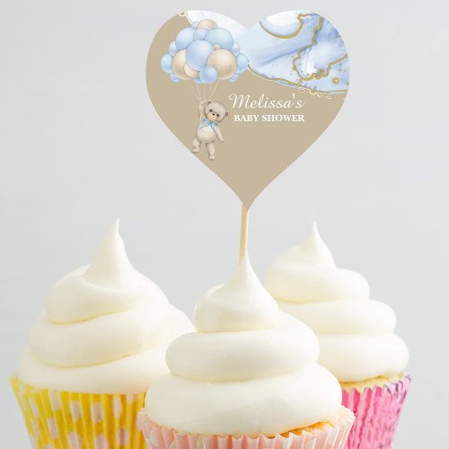 We can bearly wait blue balloon cupcake toppers heart sticker