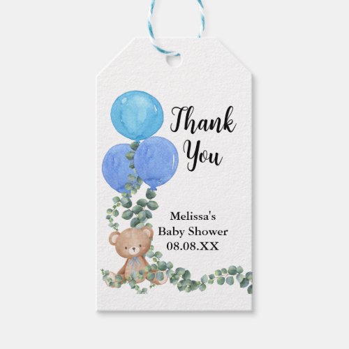 We Can Bearly Wait Blue Balloon Eucalyptus Custom Gift Tags
