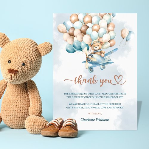 We Can Bearly Wait Blue Balloons Baby Shower Thank You Card