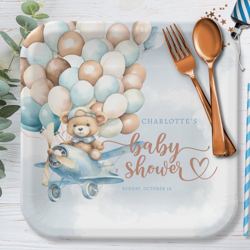 We Can Bearly Wait Blue Balloons Teddy Bear Paper Plates