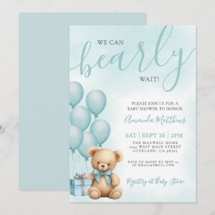We Can Bearly Wait Blue Bear Baby Shower Invitation