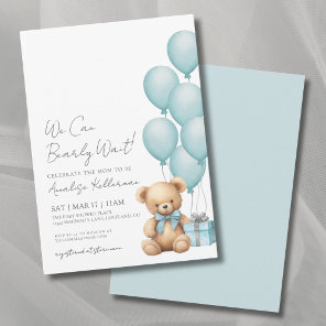 We Can Bearly Wait Blue Bear Baby Shower Invitation