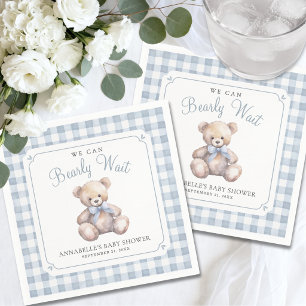 We Can Bearly Wait Blue Bear Baby Shower Napkins