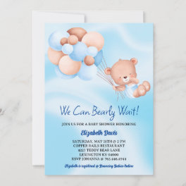 We Can Bearly Wait Blue Beige Boy Baby Shower Invitation