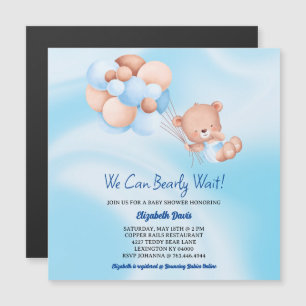We Can Bearly Wait Blue Beige Boy Baby Shower  Magnetic Invitation