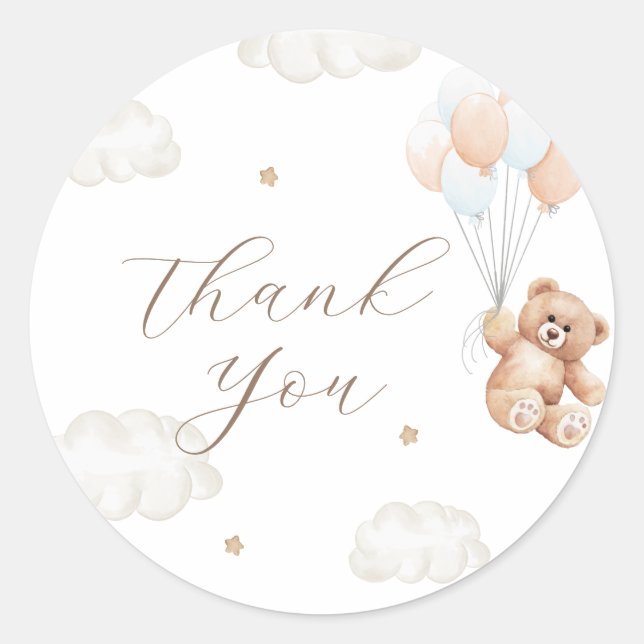 We Can Bearly Wait Blue Boy Baby Shower Classic Round Sticker (Front)