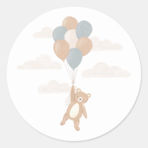 We Can Bearly Wait Blue Boy Baby Shower Classic Round Sticker