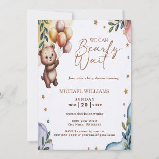 We Can Bearly Wait Blue Boy Baby Shower Invitation