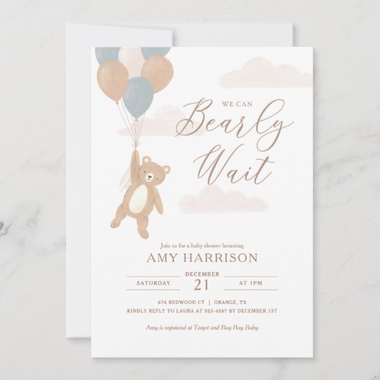 We Can Bearly Wait Blue Boy Baby Shower Invitation