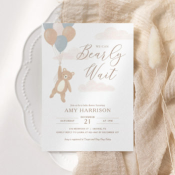 We Can Bearly Wait Blue Boy Baby Shower Invitation by LittleFolkPrintables at Zazzle