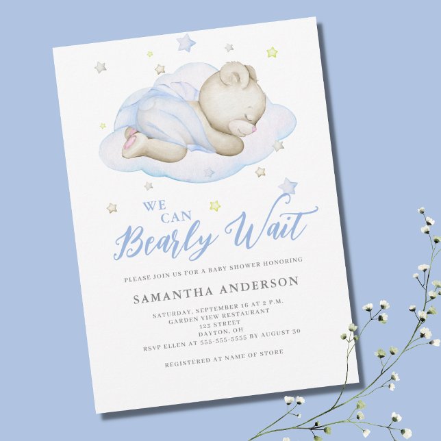 We Can Bearly Wait Blue Boy Baby Shower  Invitation (Creator Uploaded)