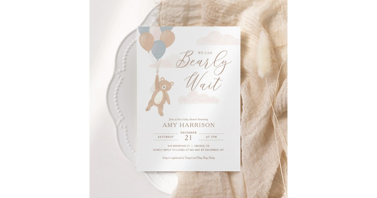 We Can Bearly Wait Blue Boy Baby Shower Invitation | Zazzle