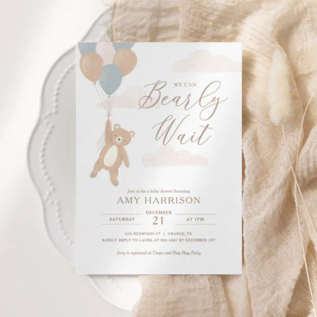 We Can Bearly Wait Blue Boy Baby Shower Invitation | Zazzle
