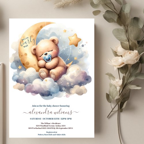 We Can Bearly Wait Blue Boy Baby Shower Invitation