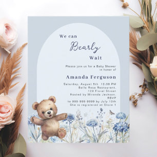 We can bearly wait blue boy Baby Shower invitation