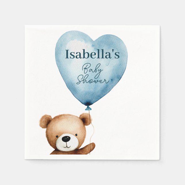 We Can Bearly Wait Blue Boy Baby Shower Paper Napkins (Front)