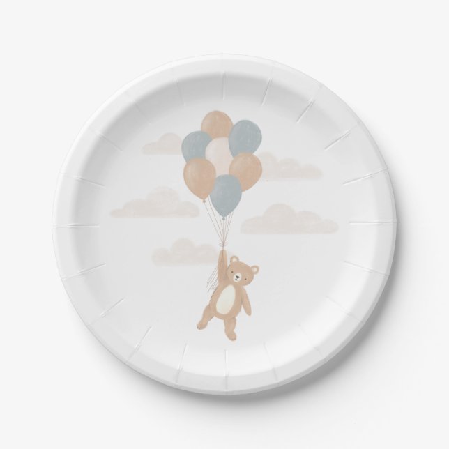 We Can Bearly Wait Blue Boy Baby Shower Paper Plates (Front)